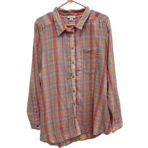 Sundance Shirt Womens Size 2X Plaid BOHO Cottagecore Button Up Long Sleeve